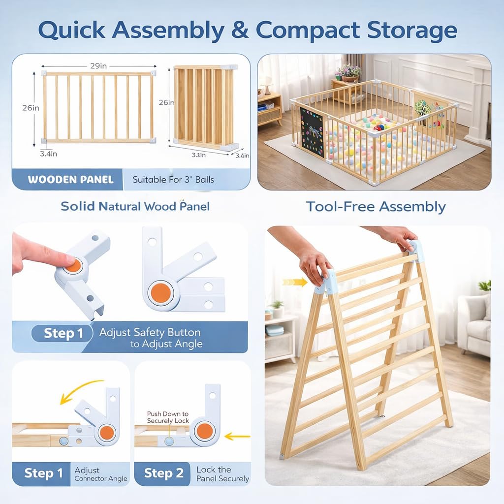 (New) Foldable Wooden Playpen for Babies and Toddlers