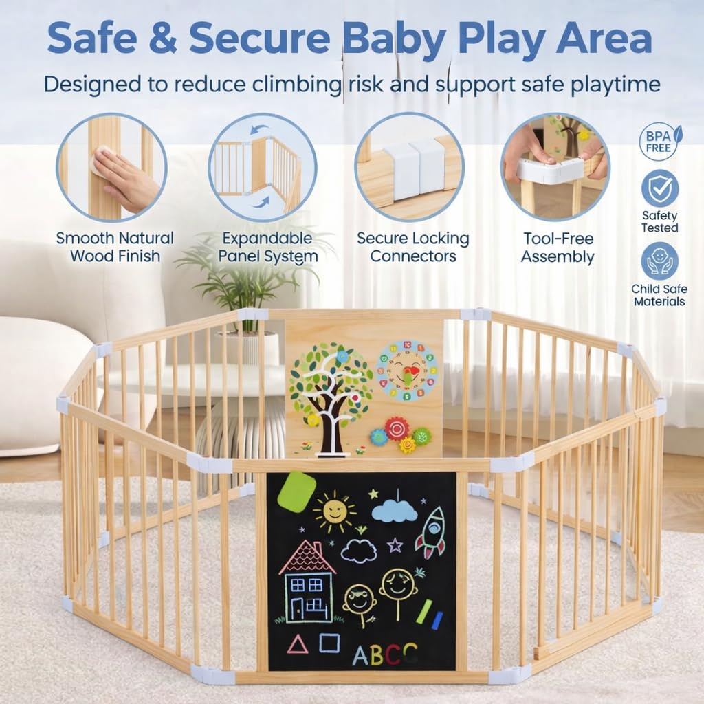 (New) Foldable Wooden Playpen for Babies and Toddlers