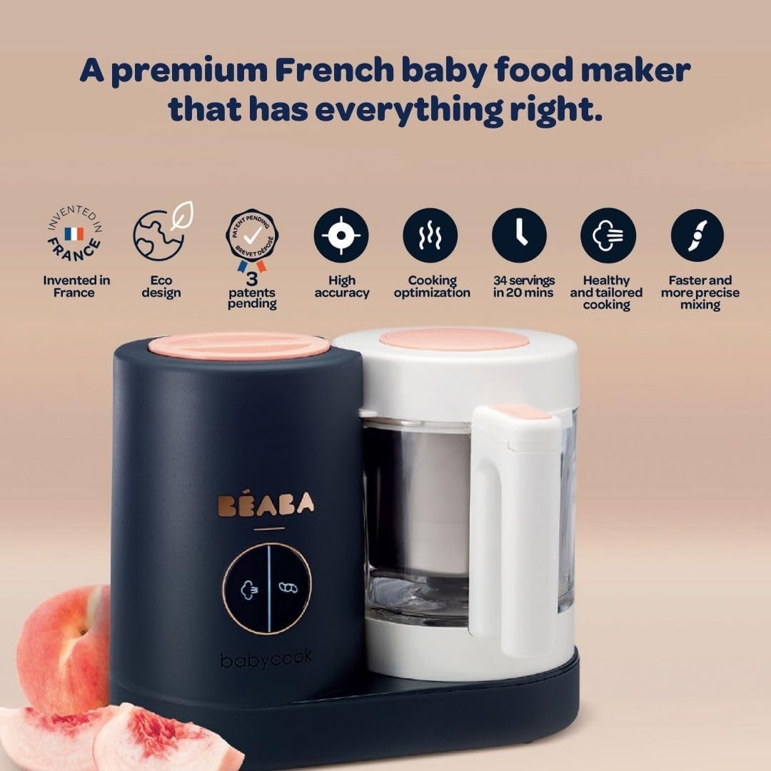 (New) BEABA Babycook Neo, Baby Food Maker, Glass Bowl Baby Food Processor, 4 in 1 Steam Cook & Blender, Stainless Steel Steam Basket, Easy Clean Reservoir, 5.5 Cup Capacity, Eucalyptus