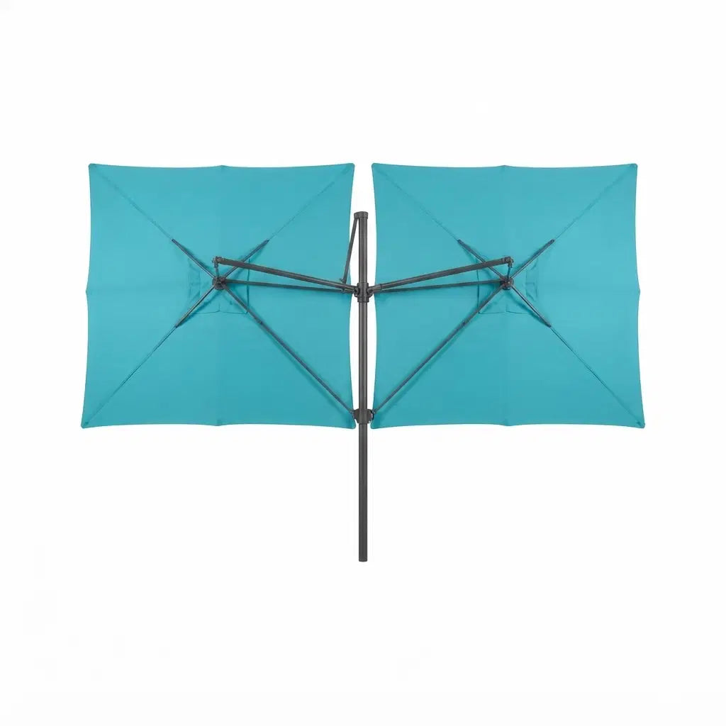 (New) Costway 15 Ft. Double-Sided Patio Umbrella with 48 Solar-Powered LED Lights, Turquoise