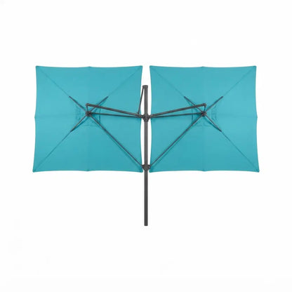(New) Costway 15 Ft. Double-Sided Patio Umbrella with 48 Solar-Powered LED Lights, Turquoise