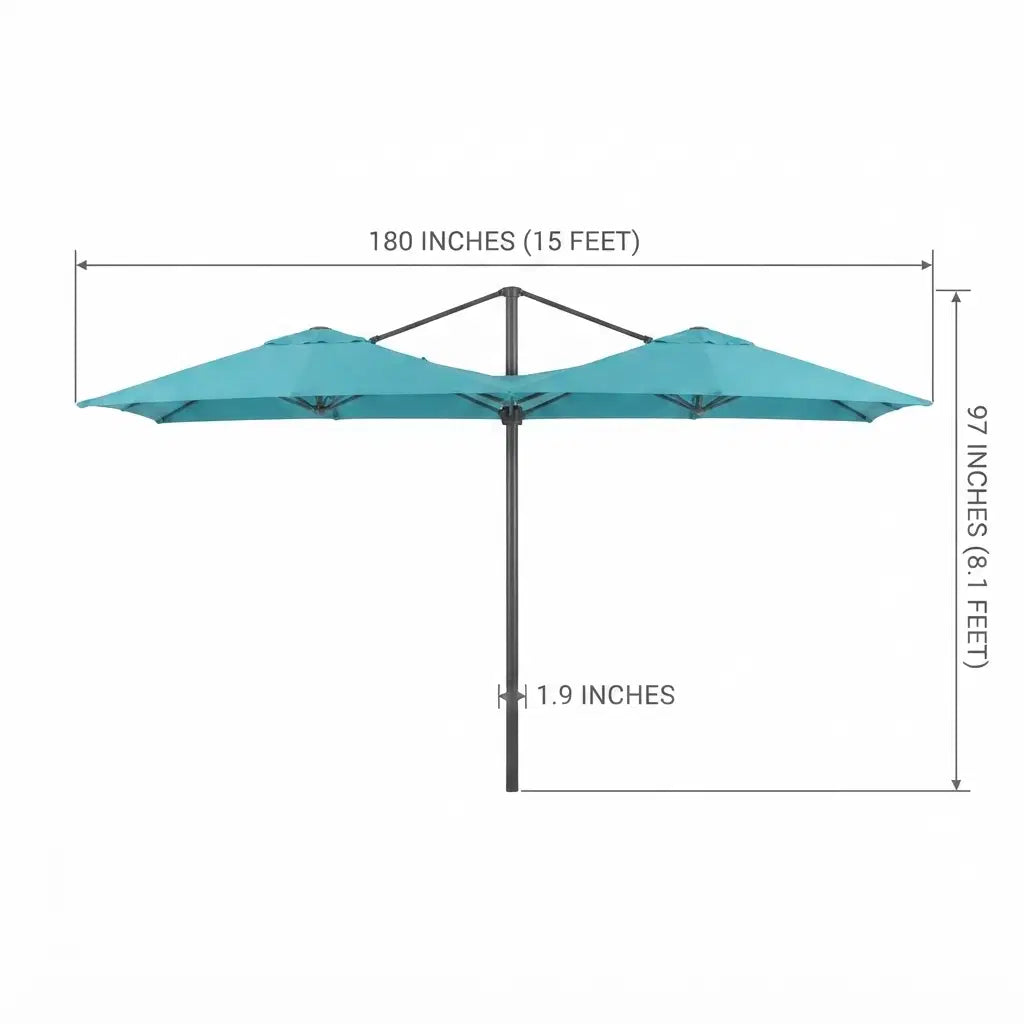 (New) Costway 15 Ft. Double-Sided Patio Umbrella with 48 Solar-Powered LED Lights, Turquoise