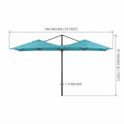 (New) Costway 15 Ft. Double-Sided Patio Umbrella with 48 Solar-Powered LED Lights, Turquoise