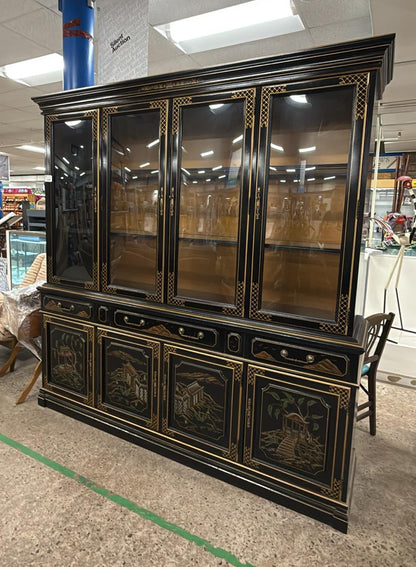 Jasper Cabinet Company Vintage Black Lacquer Chinoiserie China Cabinet
