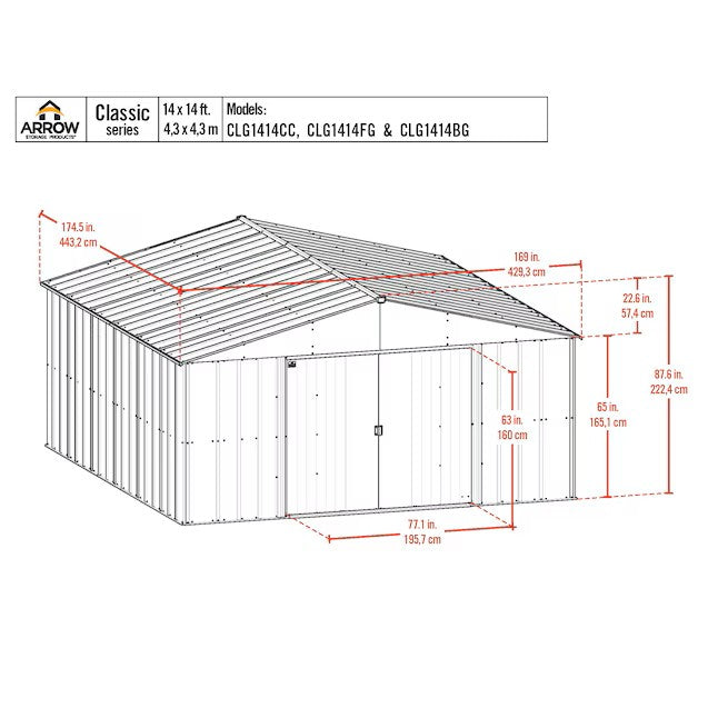 (New) Arrow 14-ft x 14-ft Classic Galvanized steel Metal Storage Shed (Assembly Required)