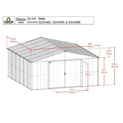 (New) Arrow 14-ft x 14-ft Classic Galvanized steel Metal Storage Shed (Assembly Required)