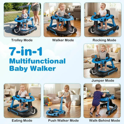 (New) 6-in-1 Baby Walker with Canopy Portable Activity Center Bouncer Rocker Combo with Music