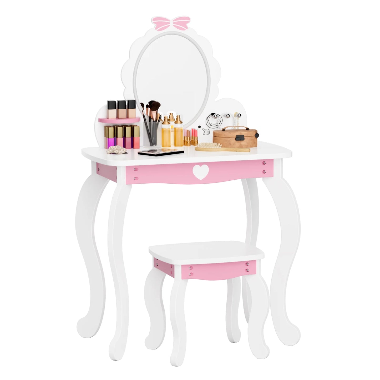 (New) Joywind Kids Princess Vanity, Mirror and Stool Table Set White Bow
