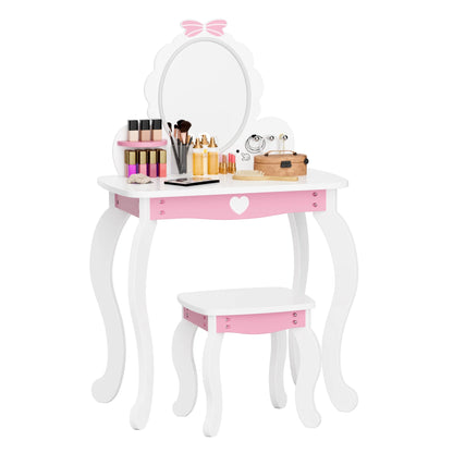 (New) Joywind Kids Princess Vanity, Mirror and Stool Table Set White Bow