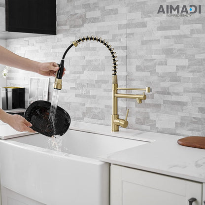 (New) Brushed Gold Kitchen Faucet with Pull Down Sprayer