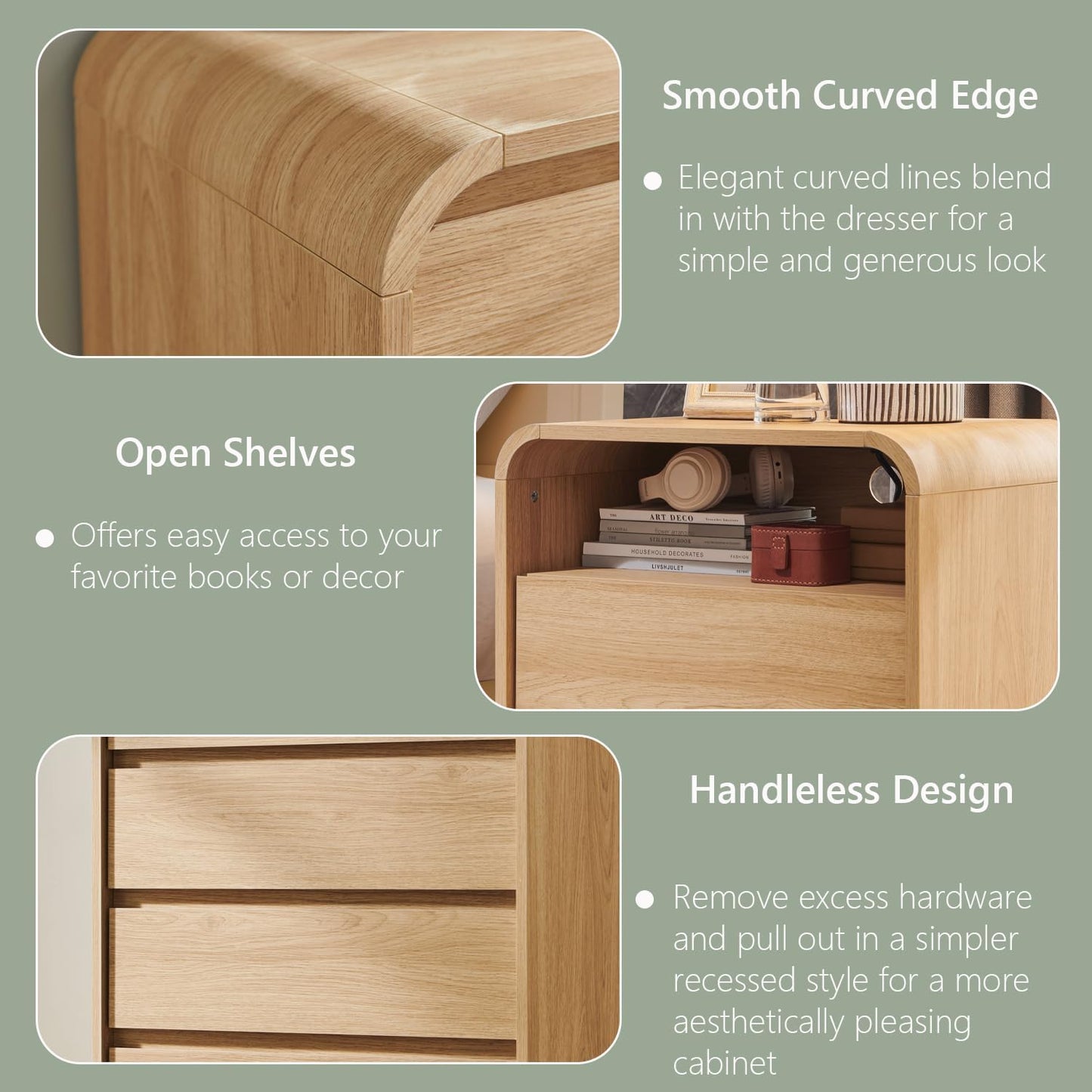 Aitjunz 25" Tall Modern Nightstand with Charging Station