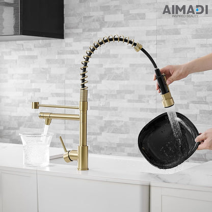 (New) Brushed Gold Kitchen Faucet with Pull Down Sprayer