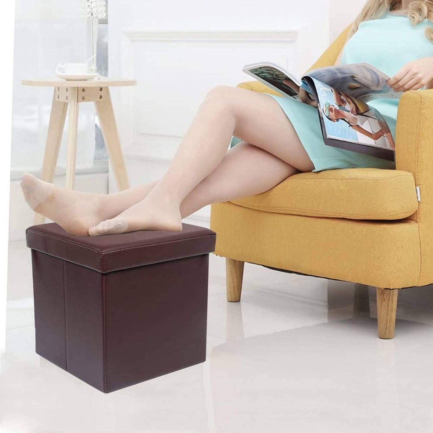 Faux Leather Ottoman Storage Box with Lid