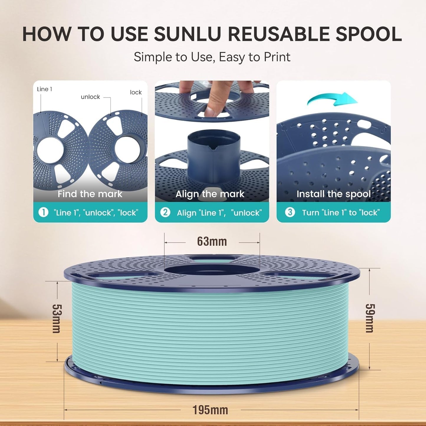 SUNLU PLA Matte 3D Printer Filament 1.75mm