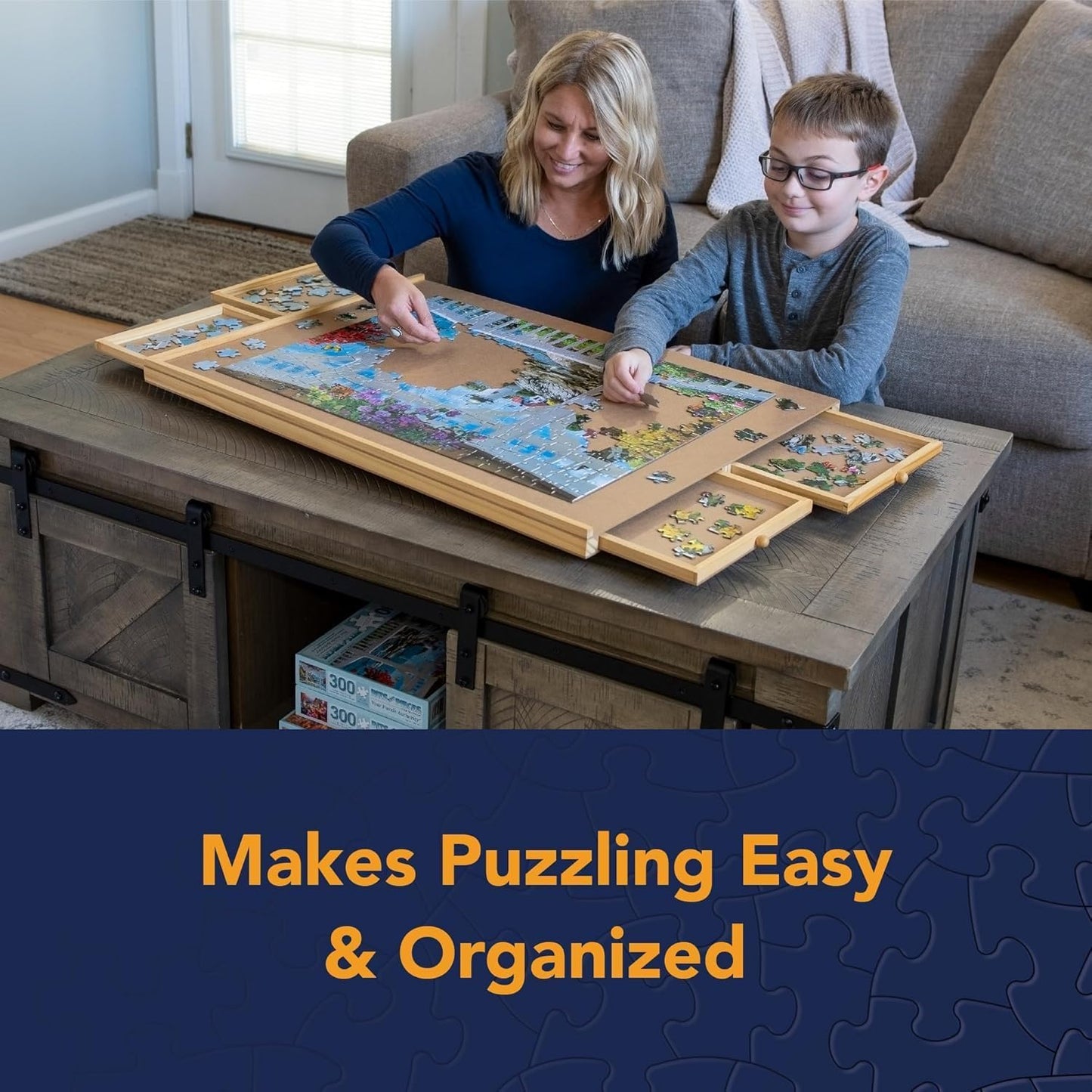 Bits and Pieces Rotating Puzzle Board with Drawers