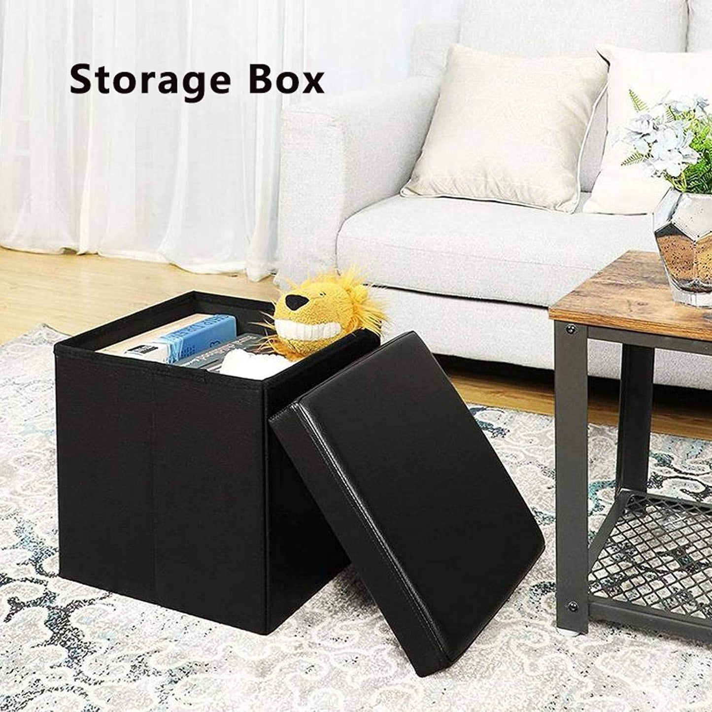Faux Leather Ottoman Storage Box with Lid