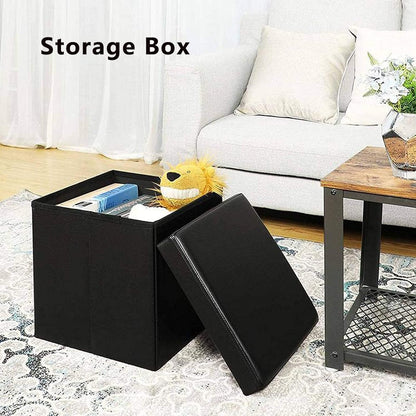 Faux Leather Ottoman Storage Box with Lid