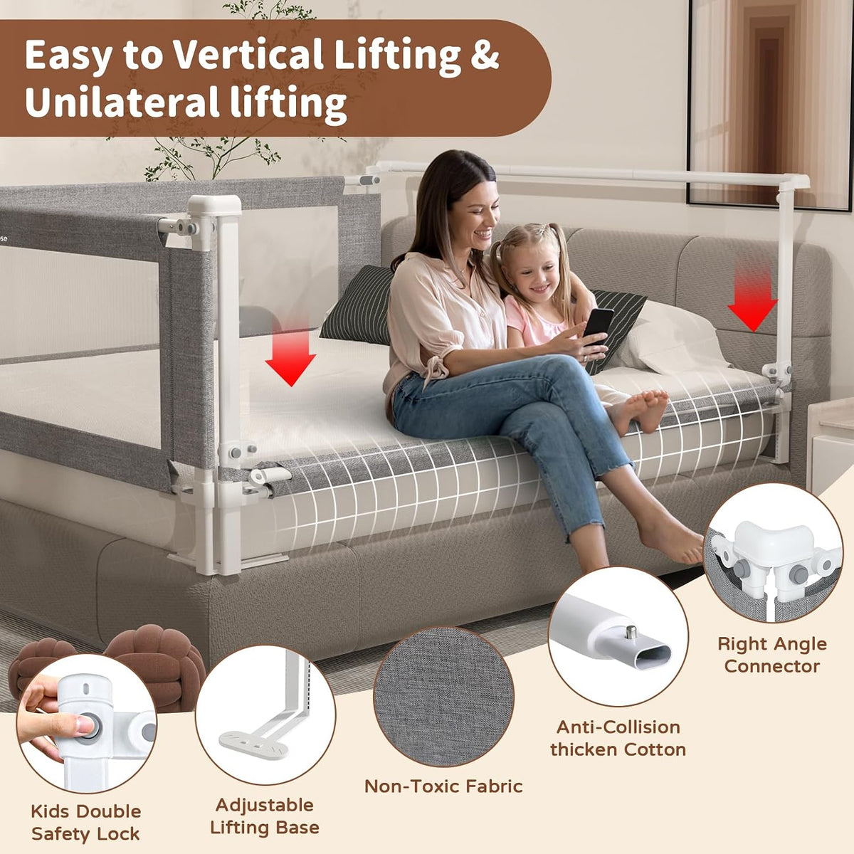 3-Piece Full Size Bed Rail for Toddlers - Height Adjustable Baby Bed Rail Guard
