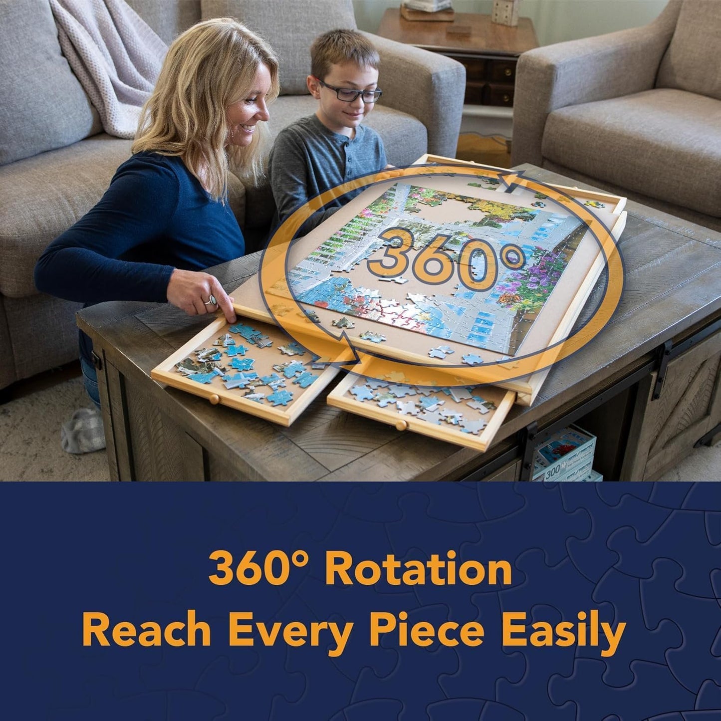 Bits and Pieces Rotating Puzzle Board with Drawers