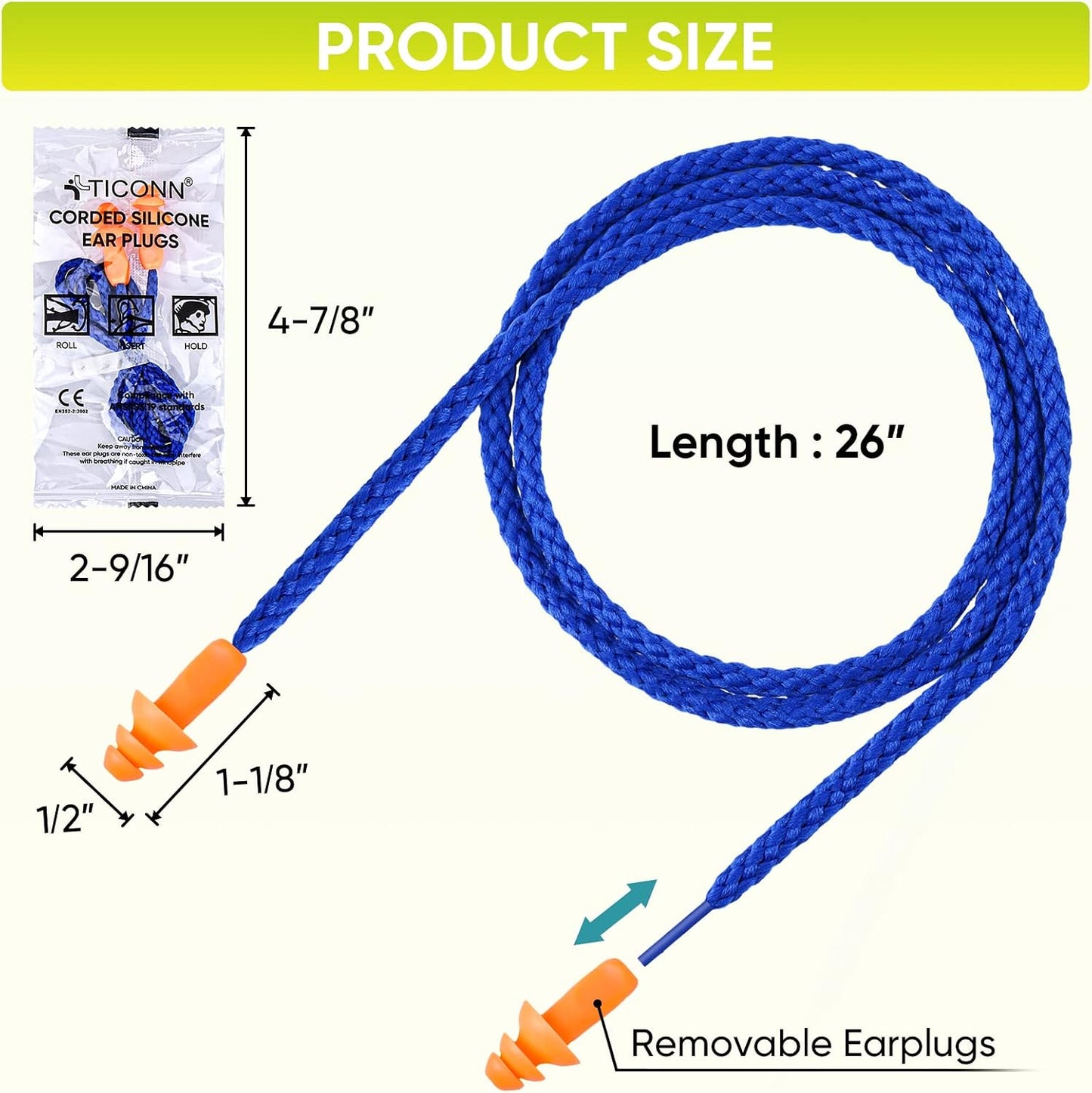 (New) TICONN 100 Pairs Reusable Silicone Ear Plugs 25dB