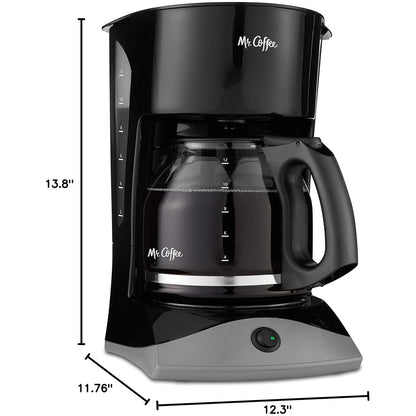 Mr. Coffee Black Coffee Maker, 12 Cups, with Auto Pause and Glass Carafe