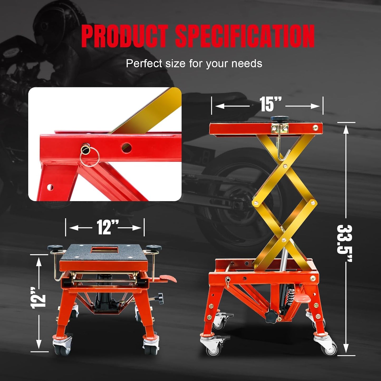 (New) Jack Boss 350 lbs Motorcycle Lift Jack Table, Hydraulic Foot-Operated Scissor Lift Jack for ATV Dirt Bike, Motorcycle Stand with 4 Wheels