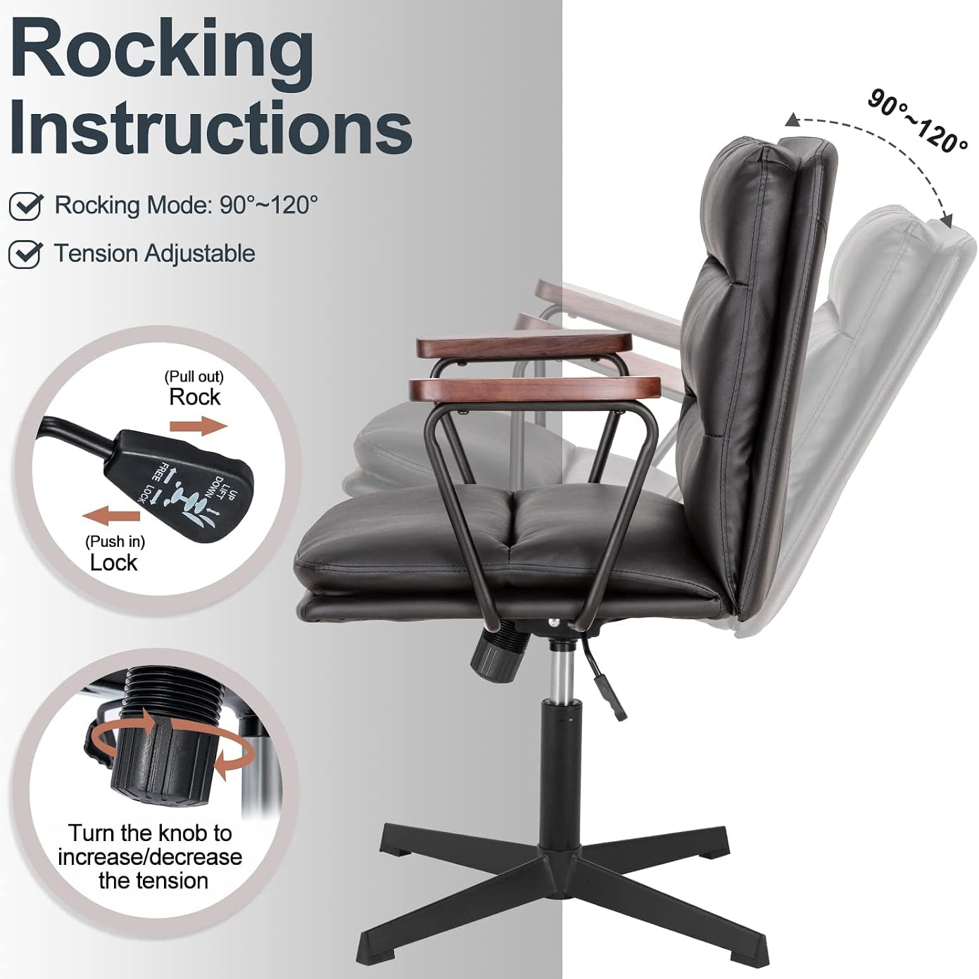 Okeysen Office Desk Ergonomic Chair with Wooden Armrests