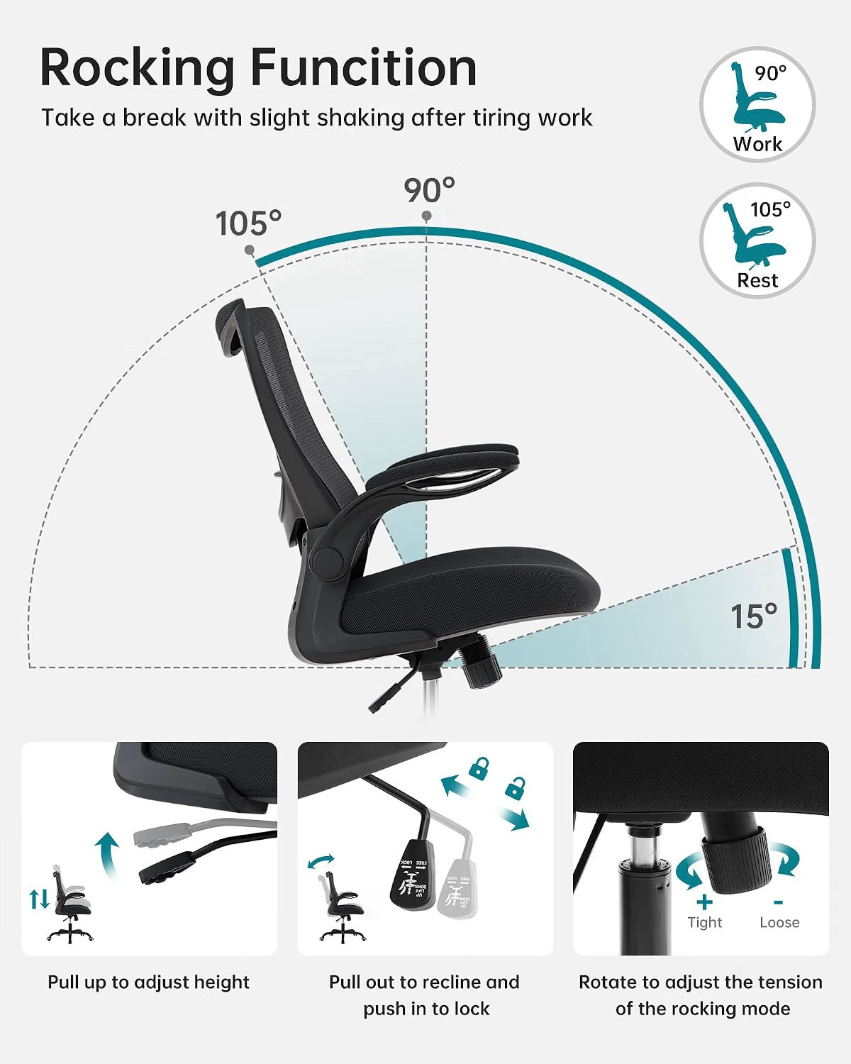 (New) Office Chair, Ergonomic Desk Chair with Adjustable Lumbar Support and Flip up Armrest, Breathable Mesh Computer Chair for Home Office, Black