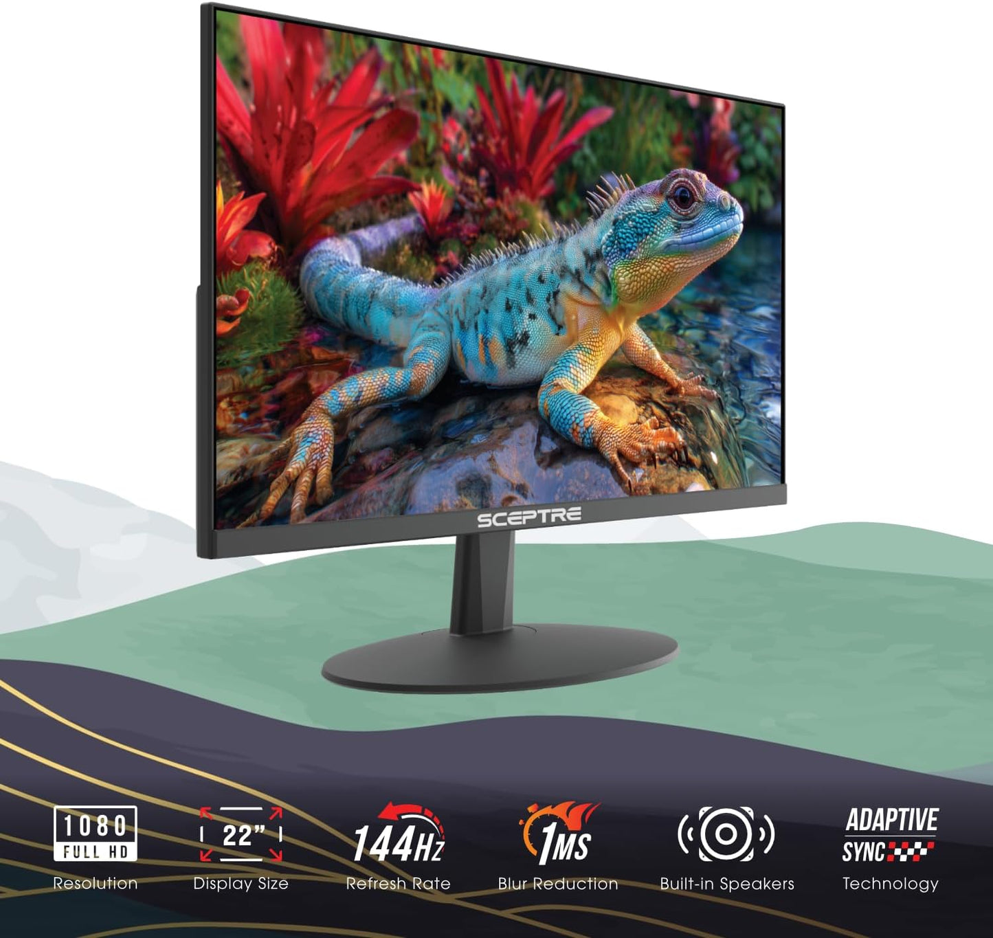 New Sceptre 22-Inch Gaming Monitor, FHD 1080p, Up to 144Hz, HDMI, DisplayPort, Built-in Speakers, Machine Black