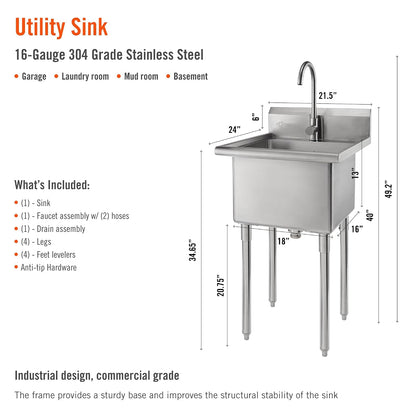 (New) Trinity Stainless Steel Utility Sink