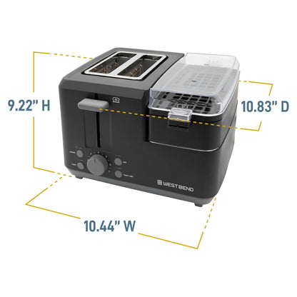 (New) West Bend Breakfast Station 2-Slice Toaster and Egg Cooker/Poacher with Removable Pre-Cooked Meat and Vegetable Warming Tray for Perfect Breakfast Sandwiches, 1200-Watts
