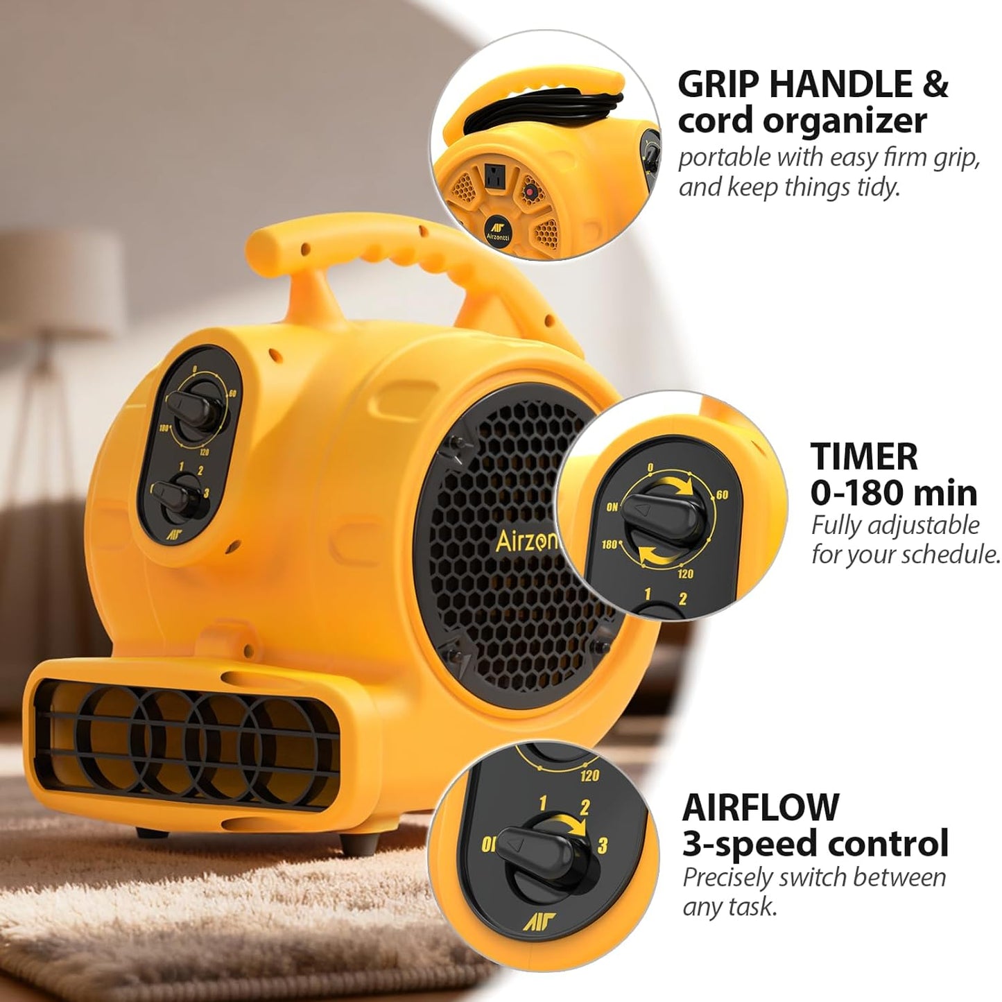 AirZentti 3-Speed Industrial Air Mover Floor Blower Fan