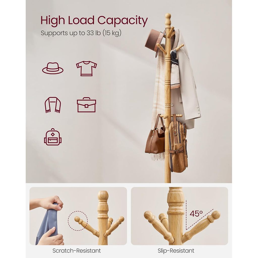 (New) VASAGLE Solid Wood Coat Rack and Stand