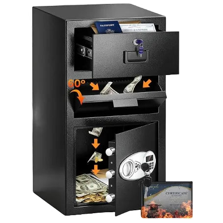 (New) 5.7 Cuft Large Depository Drop Safe for Business with drawer, Anti-Theft Safe Box with Quick Place Drop Slot, Digital Keypad and Spare Key, Heavy Duty Drop Safes for Business Retail Mail Church Home