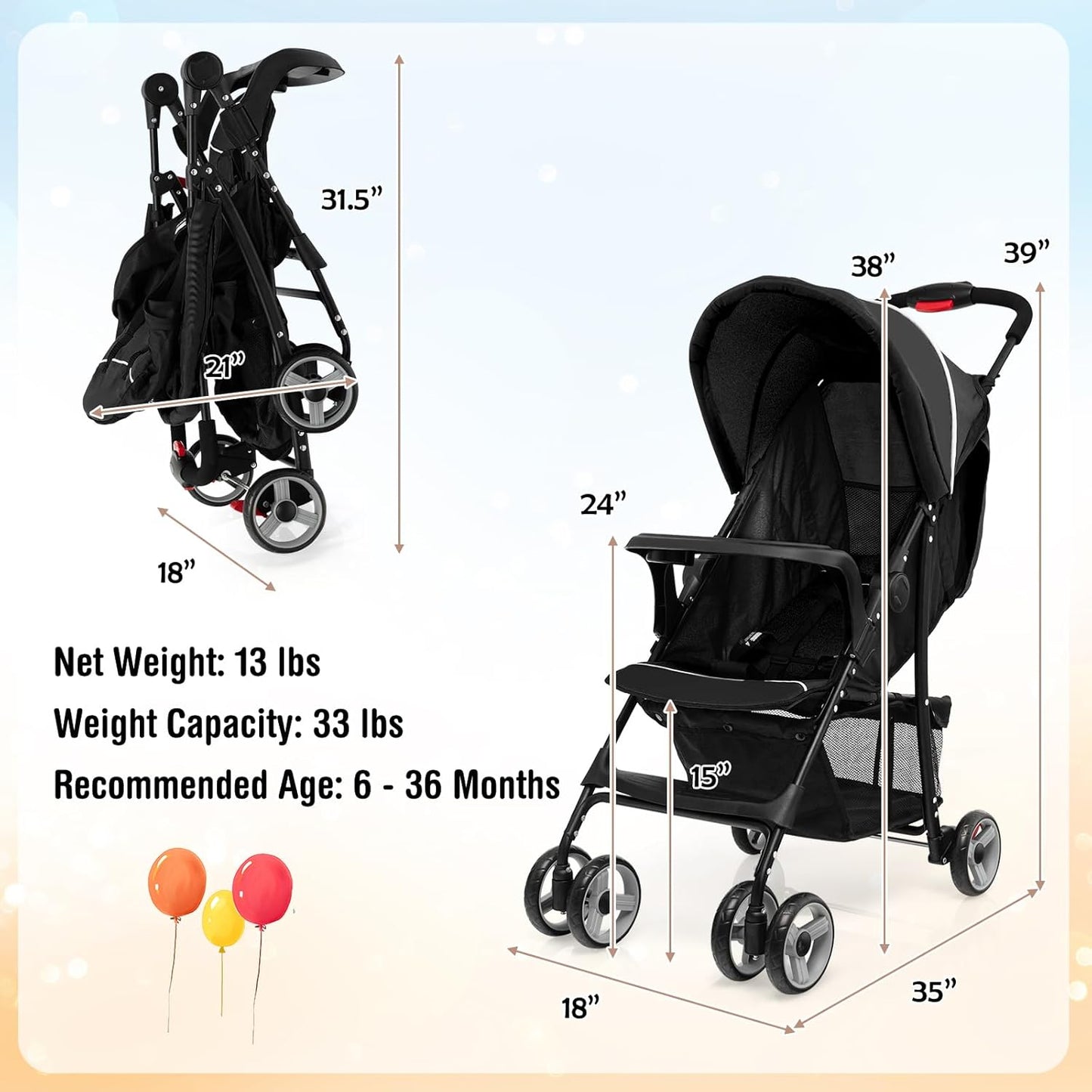 (New Out of Box) Baby Joy Lightweight Stroller
