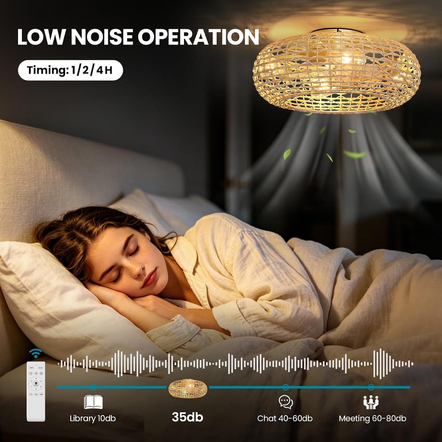WOSHITU Rattan Caged Ceiling Fans Lights