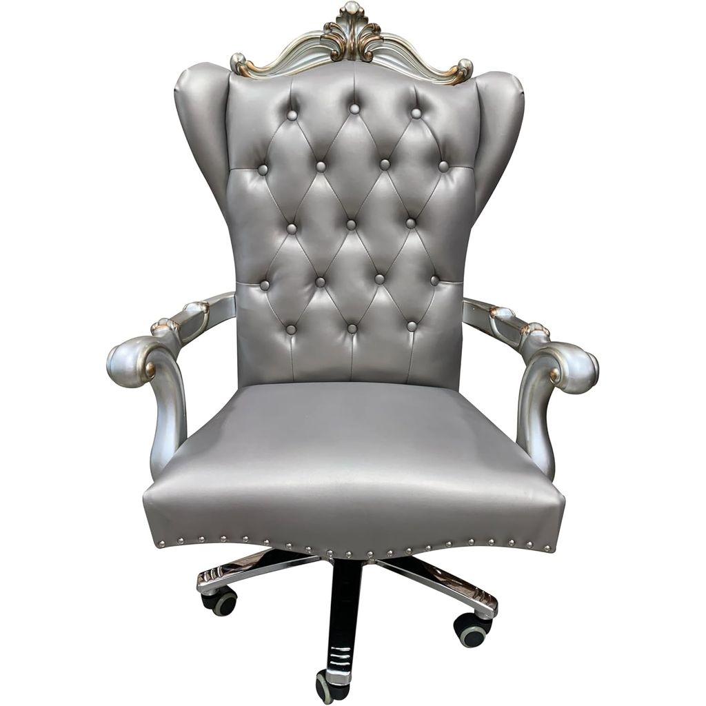 Acme Versailles Faux Leather Swivel Executive Office Chair in Silver Platinum