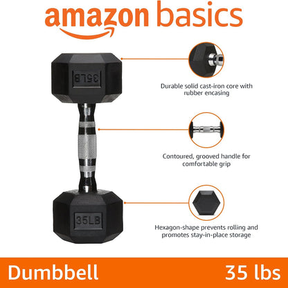 35lbs. Basics Rubber Hex Dumbbell Hand Weight
