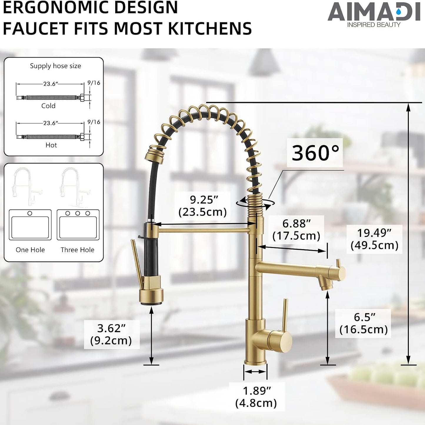 (New) Brushed Gold Kitchen Faucet with Pull Down Sprayer