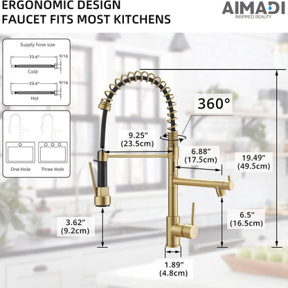 (New) Brushed Gold Kitchen Faucet with Pull Down Sprayer