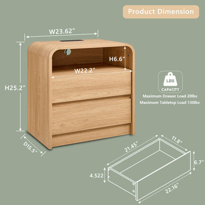 Aitjunz 25" Tall Modern Nightstand with Charging Station
