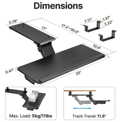 PEGZONE Keyboard Tray Under Desk Slide Out