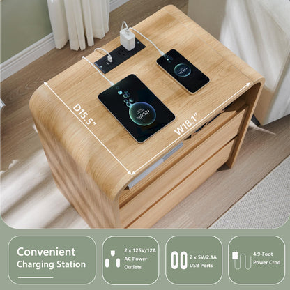 Aitjunz 25" Tall Modern Nightstand with Charging Station