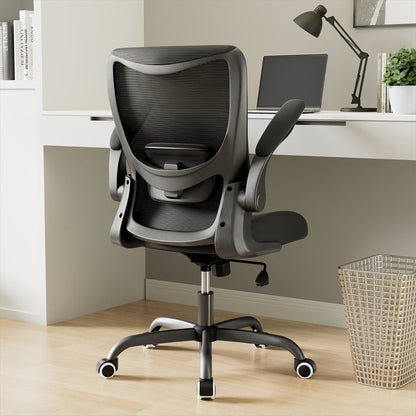 (New) Office Chair, Ergonomic Desk Chair with Adjustable Lumbar Support and Flip up Armrest, Breathable Mesh Computer Chair for Home Office, Black