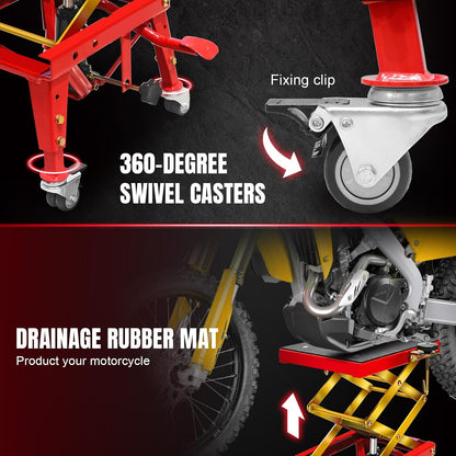 (New) Jack Boss 350 lbs Motorcycle Lift Jack Table, Hydraulic Foot-Operated Scissor Lift Jack for ATV Dirt Bike, Motorcycle Stand with 4 Wheels