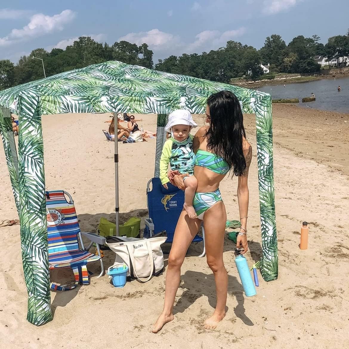 (New) CoolCabana Beach Shade Tent - Easy Setup, UPF 50+ Protection, Large & Medium Sizes, Compact & Wind Resistant - Beach Cabana for The Whole Family - Palms, Large