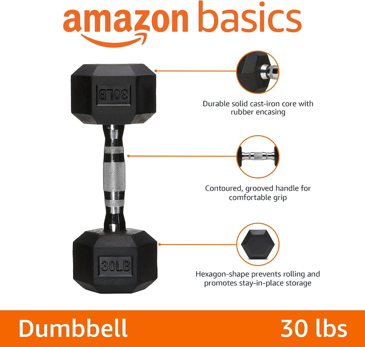 Rubber Hex Dumbbell Hand Weight 30lb