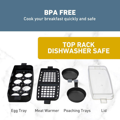 (New) West Bend Breakfast Station 2-Slice Toaster and Egg Cooker/Poacher with Removable Pre-Cooked Meat and Vegetable Warming Tray for Perfect Breakfast Sandwiches, 1200-Watts