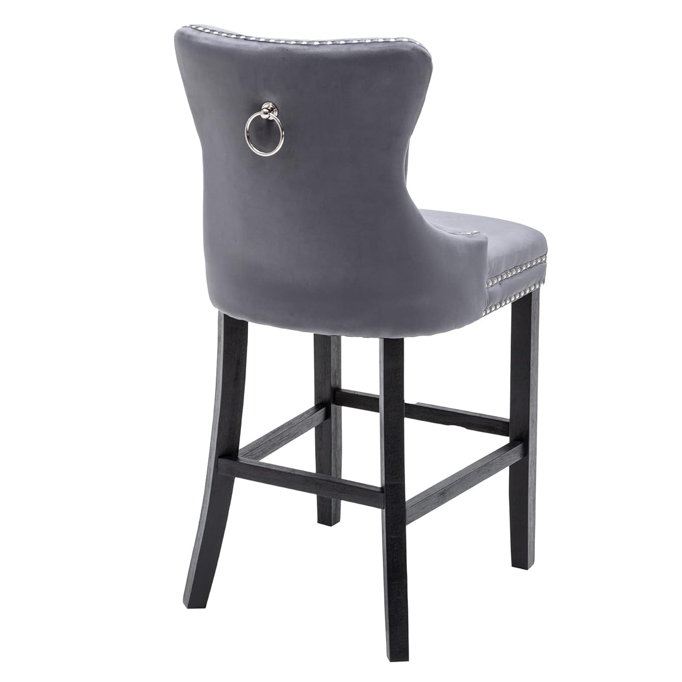 (New) 26 in. Gray Velvet Upholstered Counter Height Bar Swivel Stool