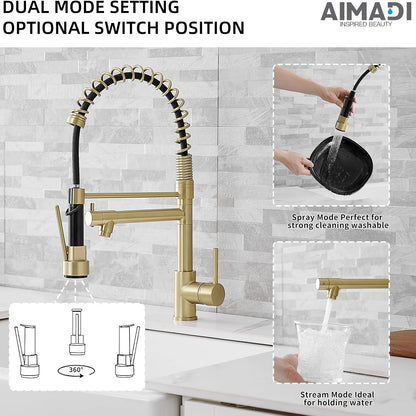 (New) Brushed Gold Kitchen Faucet with Pull Down Sprayer